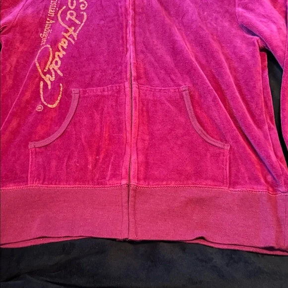 Ed Hardy Hot Pink Velour Hoodie Top🍀 - Picture 6 of 6